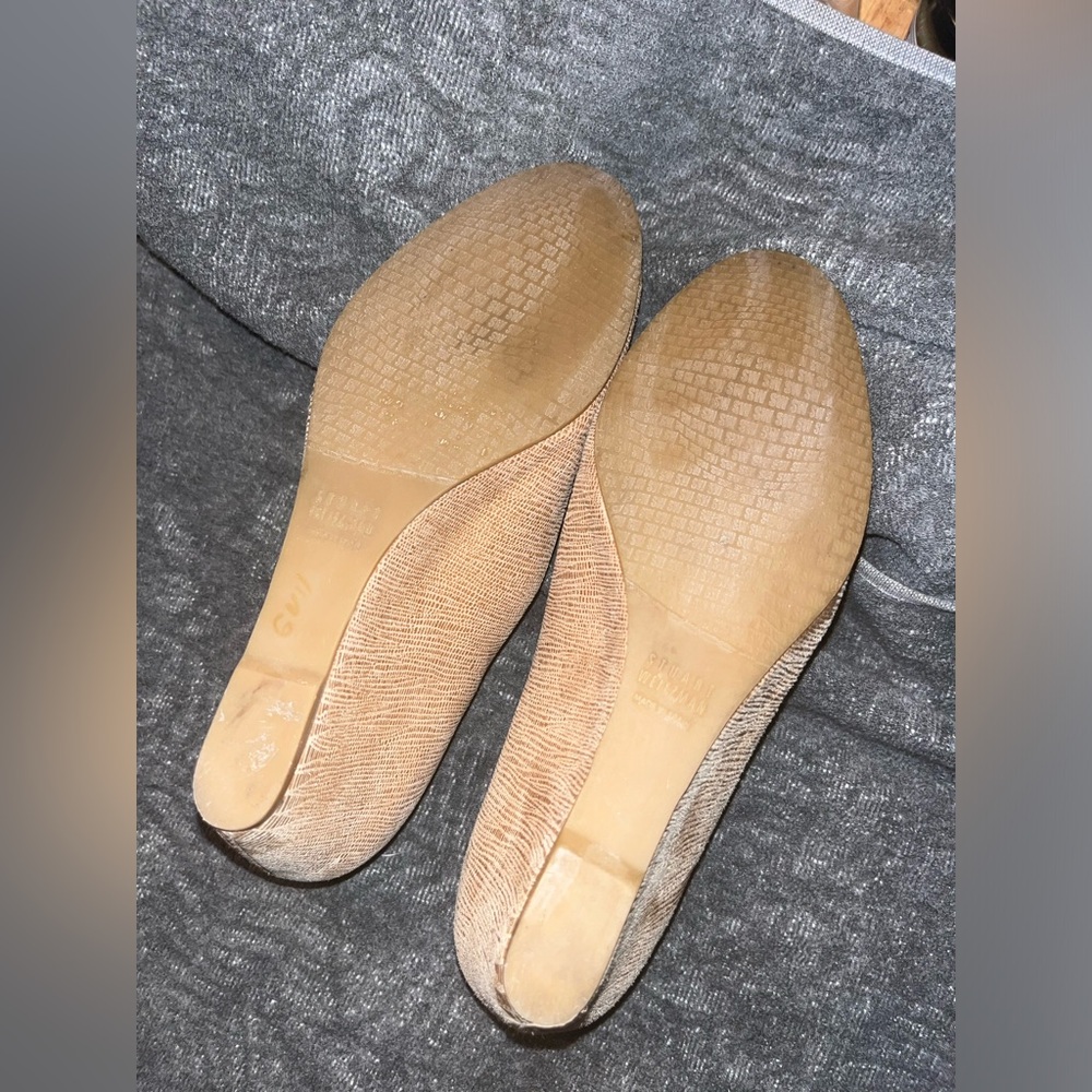 Stuart Weitzman Tan Beige Women Lizard Leather Wedge shoes sz 8.5 - Picture 8 of 13